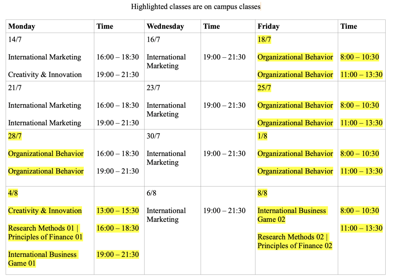 Summer Schedule 2